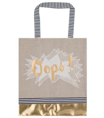 Praktische und Stylische Schultertasche mit Aufschrift "Oops" in beige, gold