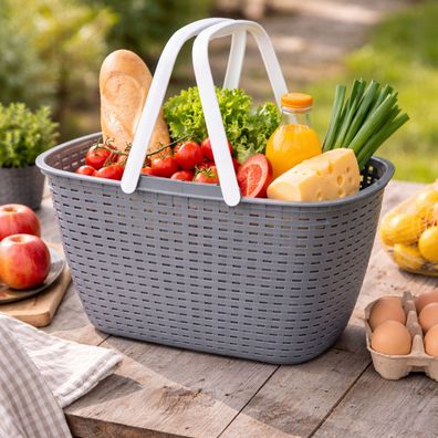 Wäschekorb Einkaufskorb tragbar Wäschebox Wäschebehälter Henkel 23 Liter Grau