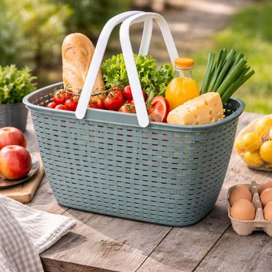 Wäschekorb Einkaufskorb tragbar Wäschebox Wäschebehälter Henkel 23 Liter Grün