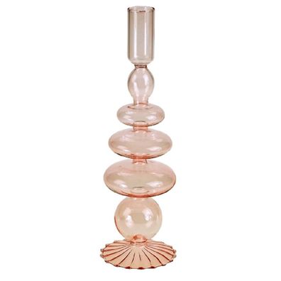 Bubble Kerzen Leuchter Ständer Glas rosa Tisch Deko Kerze 26,5 cm modern edel