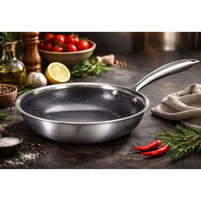Edelstahl Bratpfanne 24 cm Keramik Antihaftbeschichtung alle Herdarten Induktion