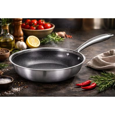 Edelstahl Wok - Bratpfanne 28 cm Keramik Antihaftbeschichtung alle Herdarten