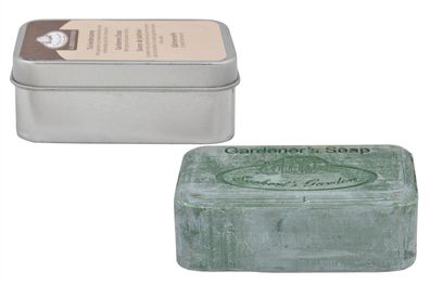 Gartenseife aus gemahlenem Bimsstein Seife Gärtnerseife Dose Gartenarbeit 100g