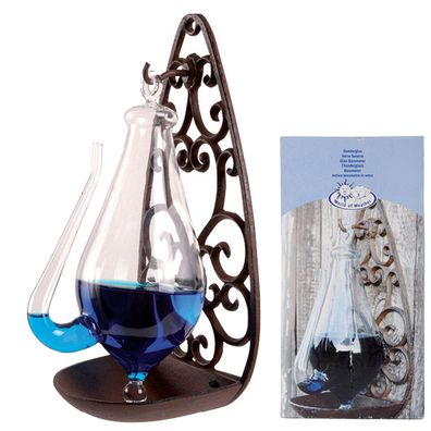 Barometer Glas Gusseisen Halterung Wetterstation Garten Nostalgie Thermometer