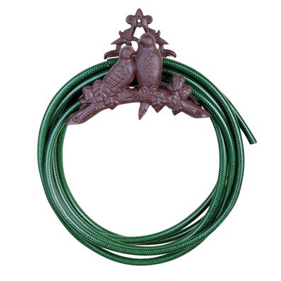 Garten Schlauchhalter Vogel Motiv Landhaus Antik braun Gusseisen Wand Deko