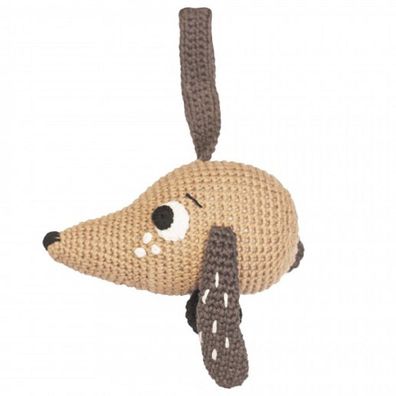 Süße Spieluhr Hundekopf handgearbeitete Häkelpuppe, Guten Abend, gute Nacht