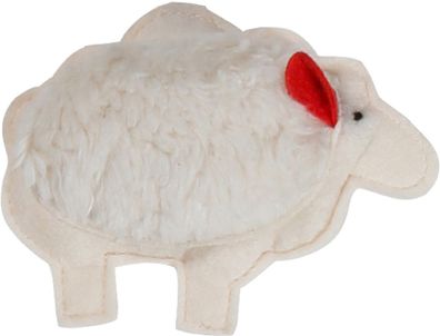 Süßes Baby Rassel SCHAF in beige mit roten Öhrchen aus weichem Polyesterfilz