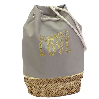 Stylischer, grauer Seesack / Rucksack mit goldener Glitzer Schrift SUMMER LOVE