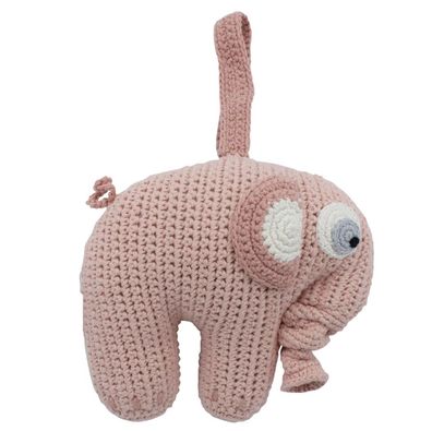 SEBRA Entzückende Musikspieluhr gehäkelter, rosa Elefant. Guten Abend-Gute Nacht