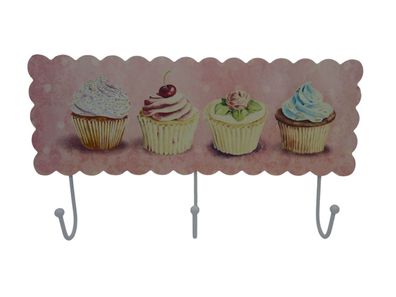 Metall-Hakenleiste Cup Cake Print, 3 Haken, Rosa oder Mint (zufällige Auswahl)