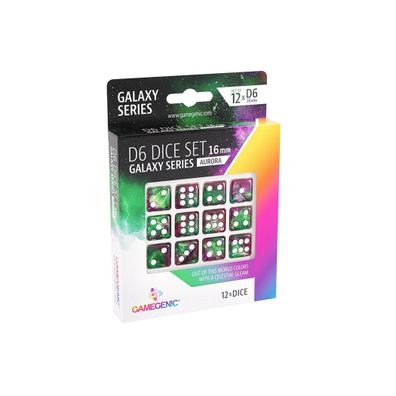 W6 Würfel Set Galaxy Serie – 12 Acryl Würfel mit Glitzer (16mm)