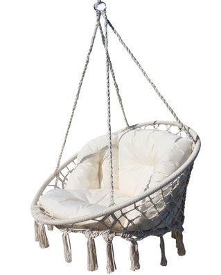 Hängesessel 100cm Stoffsessel Schwebesessel Hängekorb rund mit großem Kissen