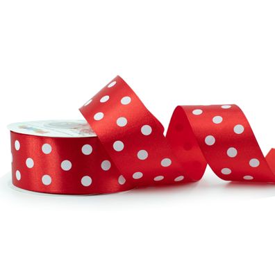Satinband mit Punkten 38mm x 25m Rolle Rot