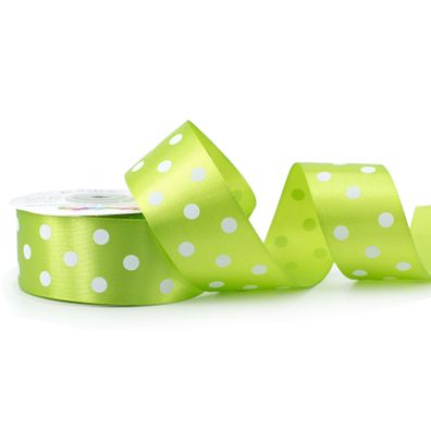 Satinband mit Punkten 38mm x 25m Rolle Hellgrün / Maigrün