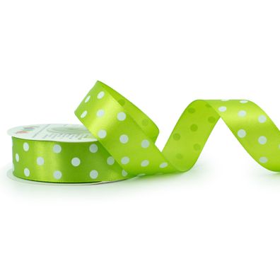 Satinband mit Punkten 25mm x 25m Rolle Hellgrün / Maigrün
