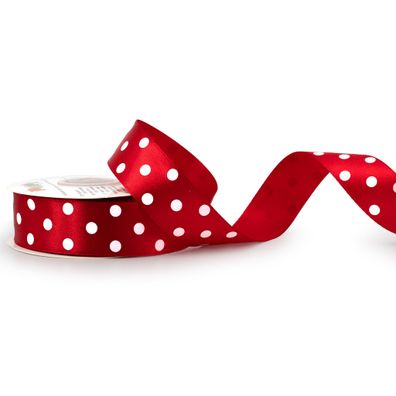 Satinband mit Punkten 25mm x 25m Rolle Rot