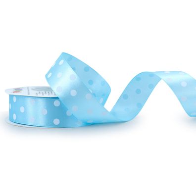 Satinband mit Punkten 25mm x 25m Rolle Hellblau