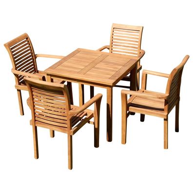 TEAK SET: Gartenmöbel Gartengarnitur Tisch 80x80 cm ALPEN + 4x Sessel Holz