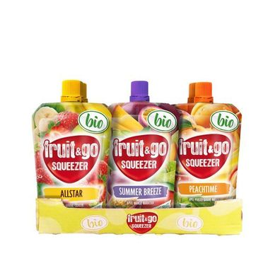 fruit&go Squeezer 18 Packungen Bio Fruchtpüree Summer, 3 Sorten mit 6 Packungen