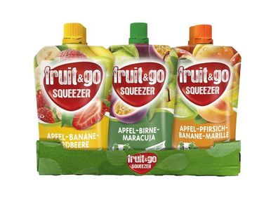 fruit&go Squeezer 18 Packungen Bio Fruchtpüree Konventionell, 3 Sorten a 6 Packungen