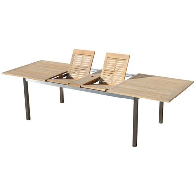 ALEOS. Ausziehtisch 200/240/280x100cm Gartentisch Esstisch Edelstahl AGrade Teak