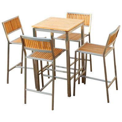 ALEOS. BAR-SET Bartisch 60x60cm mit 4x Barhocker MEXIKO Edelstahl A-Grade TEAK
