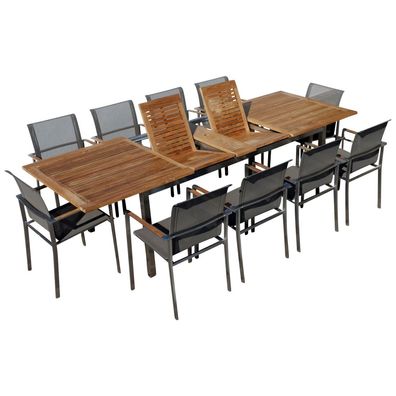 Gartengarnitur Edelstahl Teak Set: Ausziehtisch 200/240/280 + 10 Sessel Batyline