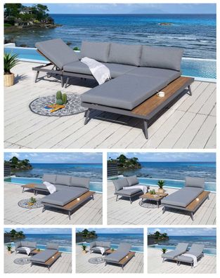 ALEOS. Gartenlounge Barbados aus Aluminium Teak Holz Multifunktionslounge Lounge