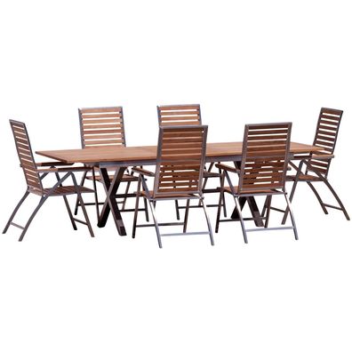 Gartengarnitur Edelstahl Teak Set Ausziehtisch 200-260x100cm + 6 Teak Hochlehner
