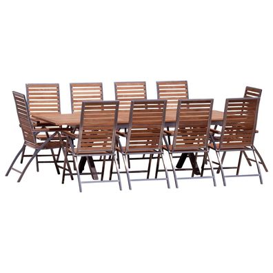 Gartengarnitur Edelstahl Teak Set Ausziehtisch 200-260x100cm + 10 Teak Hochlehner