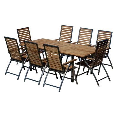 Gartengarnitur Edelstahl Teak Set Tisch 160/220 x 90 cm + 8 Hochlehner Teak Holz