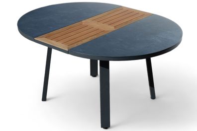 Gartentisch Aluminium Glas Teak 120 auf 160 cm ausziehbar Durchmesser 120cm