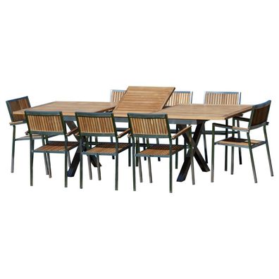 Gartengarnitur Edelstahl Teak Set: Ausziehtisch 200-260x100 cm + 8 Sessel KubaT