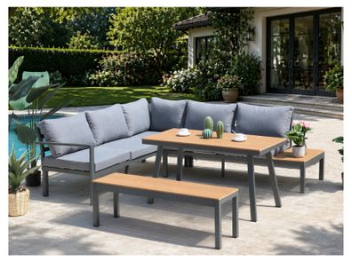 ALEOS. Gartenlounge aus Aluminium und Teak Holz Lounge Brasilia Esstischlounge