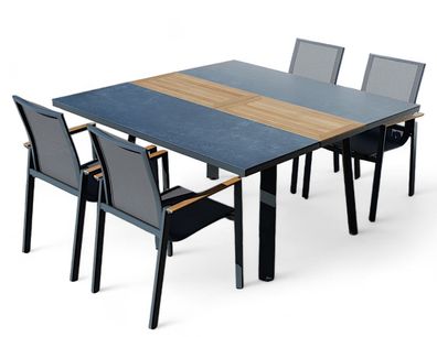 ALEOS. Gartengarnitur Alu TEAK Tisch 150x110-160cm ausziehbar + 4 Stapelstühle