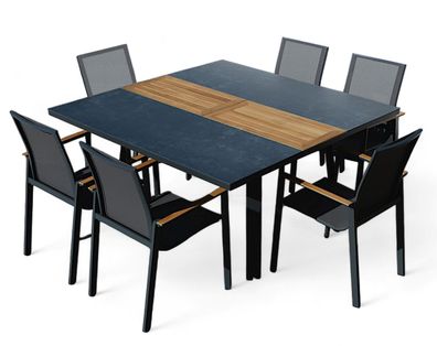 ALEOS. Gartengarnitur Alu TEAK Tisch 150x110-160cm ausziehbar + 6 Stapelstühle