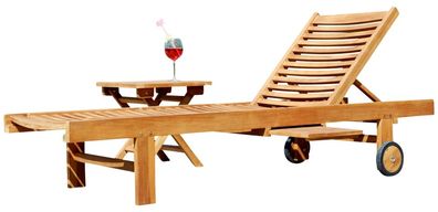 ECHT TEAK Sonnenliege Gartenliege Strandliege Holzliege Holz COZY + TISCH 45x45