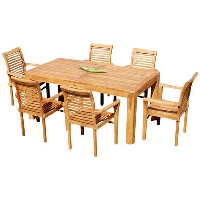 TEAK SET: Gartenset Gartengarnitur Bigfuss Tisch 180x90 cm + 6 Sessel ALPEN Holz