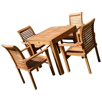 TEAK SET: Gartengarnitur Gartenset Bigfuss Tisch 80x80 cm + 4 Sessel ALPEN Holz