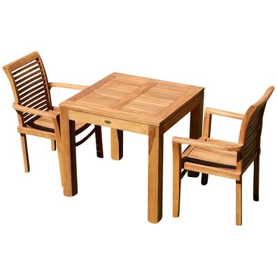TEAK SET: Gartengarnitur Gartenset Bigfuss Tisch 80x80 cm + 2 Sessel ALPEN Holz