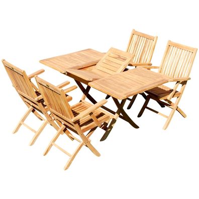 TEAK SET: Gartenset Gartengarnitur Ausziehtisch 100-140 x 80 cm + 4 Klappsessel