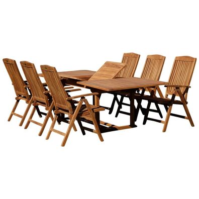 TEAK SET: Gartengarnitur Gartenset Ausziehtisch 240cm + 6 Hochlehner TOBAGO Holz