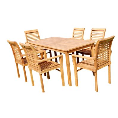 TEAK SET: Gartengarnitur Alpen Tisch 150x80 + 6 Alpen Sessel Serie JAV