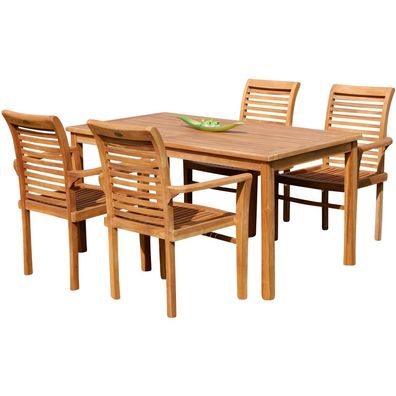 TEAK SET Gartengarnitur Gartentisch 150x80 cm + 4 Alpen Sessel Holz ALPEN