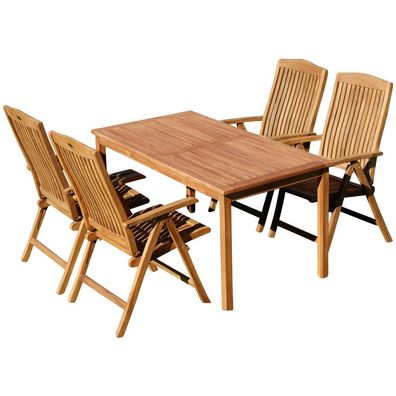 TEAK SET: Gartengarnitur Alpen Tisch 150x80 cm + 4 Tobago Sessel Serie JAV