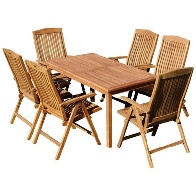 TEAK SET: Gartengarnitur Alpen Tisch 150x80 cm + 6 Tobago Sessel Serie JAV