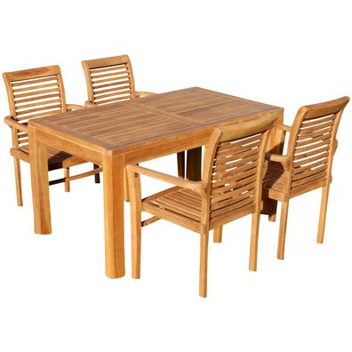 TEAK SET: Gartengarnitur Bigfuss Tisch 140x80 + 4 Alpen Sessel Serie JAV