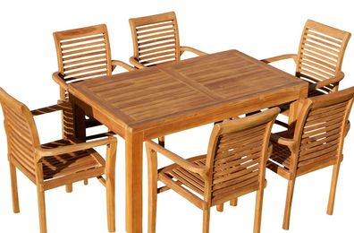TEAK SET: Gartengarnitur Bigfuss Tisch 140x80 + 6 Alpen Sessel Serie JAV