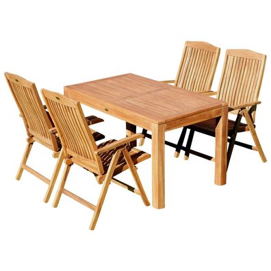 TEAK SET: Gartengarnitur Bigfuss Tisch 140x80 cm + 4 Tobago Sessel Serie JAV