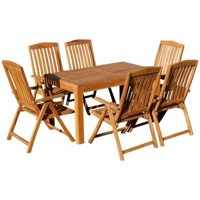 TEAK SET: Gartengarnitur Bigfuss Tisch 140x80 cm + 6 Tobago Sessel Serie JAV